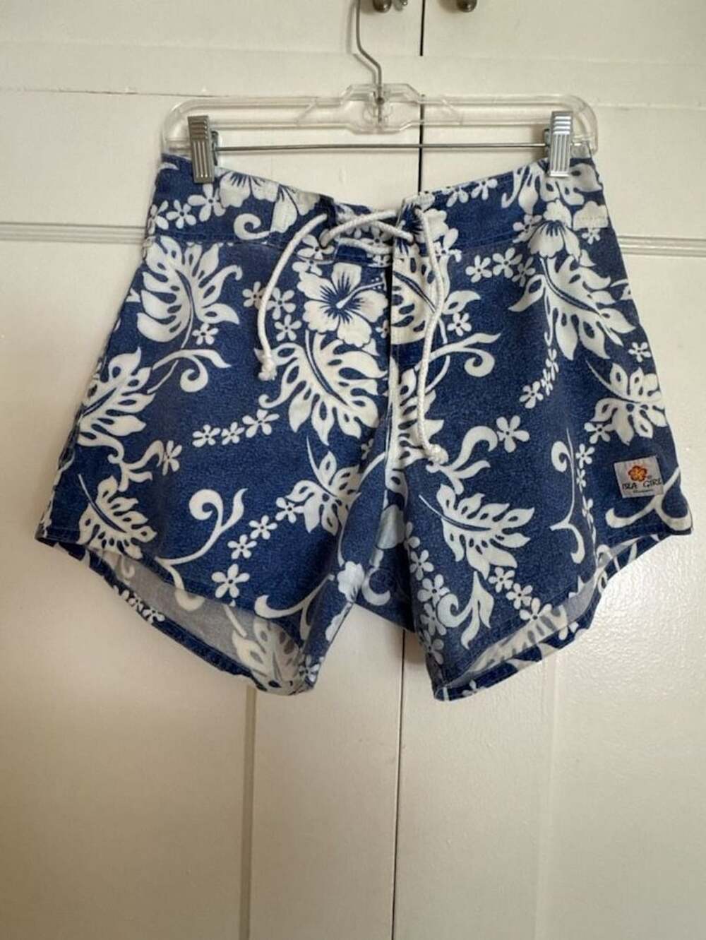 Isla Girl Board Shorts Blue White Hawaiian Hibiscus Floral Print Surf Swimwear B